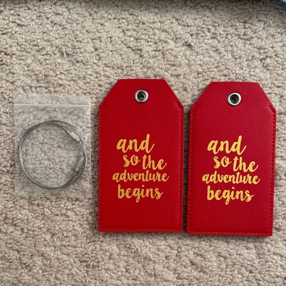 Red Luggage Tags with Gold Lettering